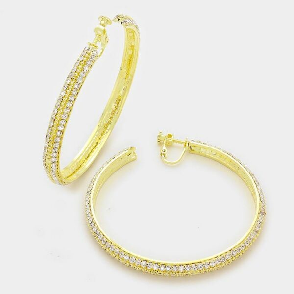 Dresstech 2 75 Gold Clear Rhinestone Hoop Earrings 2 75 Gold Clear Rhinestone Hoop Earrings