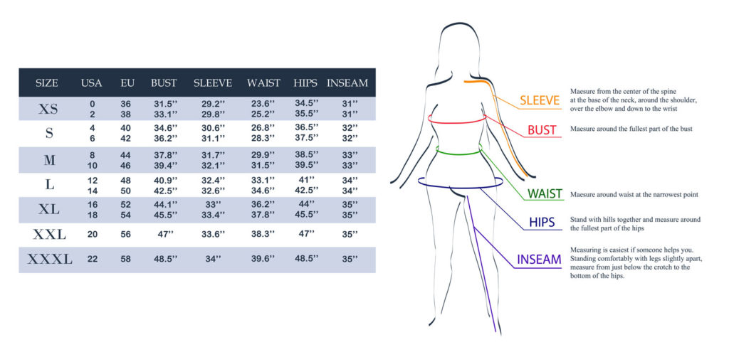 size chart for crossdresser clothing and crossdresser outfits