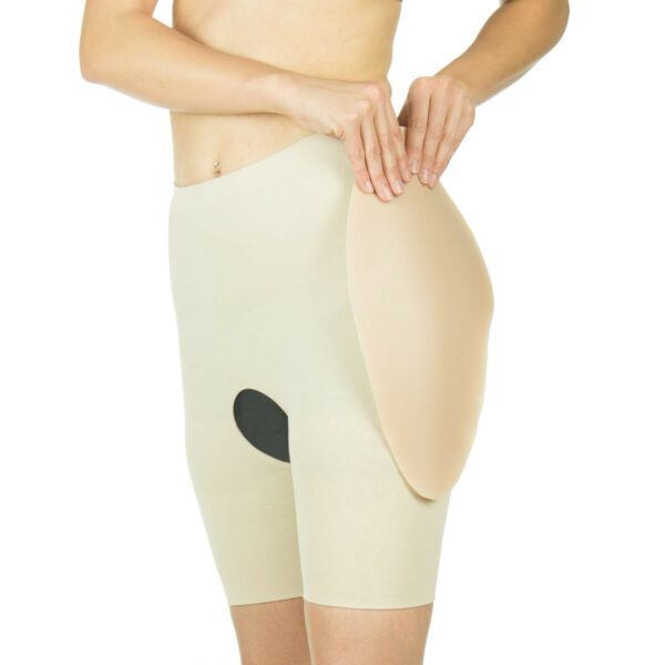 Side view crossdressing crotchless garment with hip pad