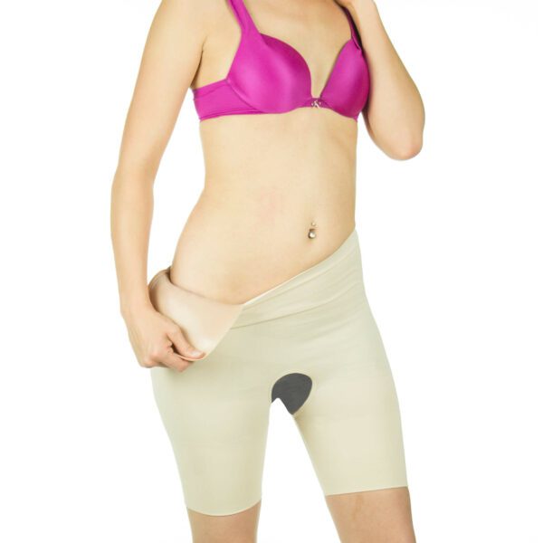 Frong view crossdressing crotchless garment with hip pad